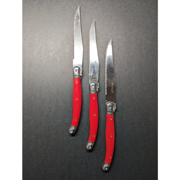 Vintage 1970's French Laguiole Red Steak Knives | Set of 3 | Made in France - Picture 1 of 4